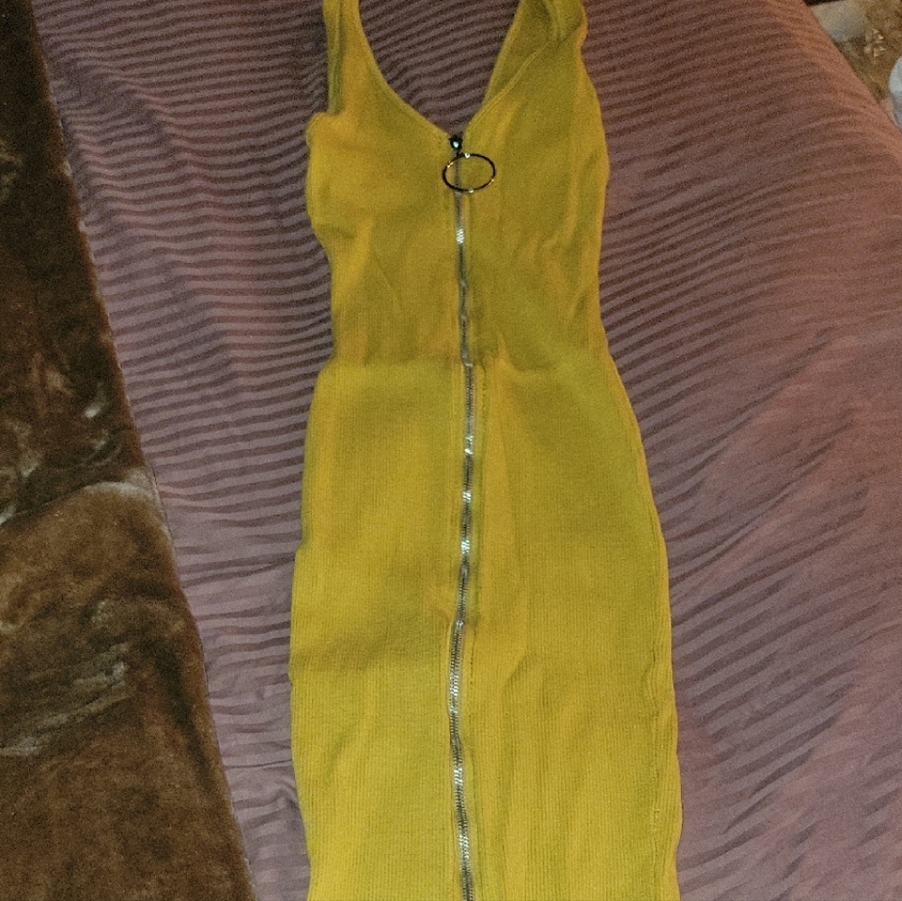 Fashion Nova Mustard Tank Midi Dress with  Full Zipper Small